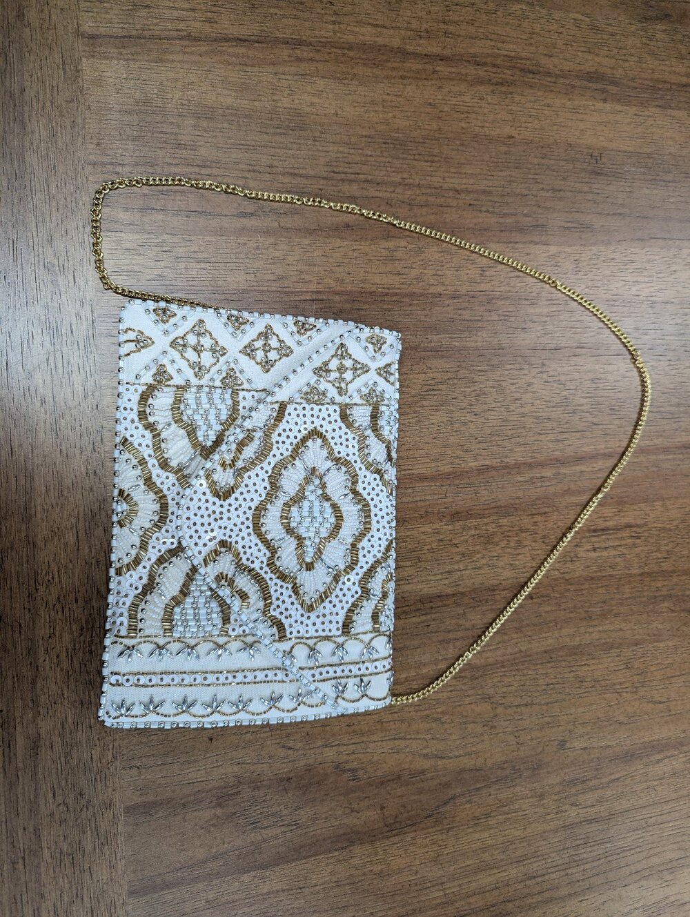 Lulus Etched in Stone Cream Beaded Clutch shoulder bag.